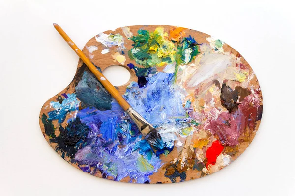 Vibrant Multi Coloured Artists Oil Paint Palette — Stock Photo, Image