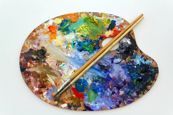 Vibrant Multi Coloured Artists Oil Acrylic Paints Palette Textured White — Stock Photo, Image