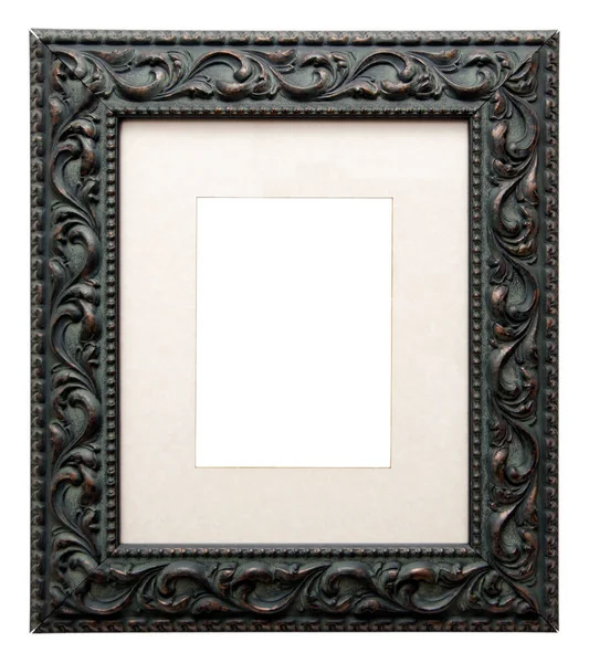 空白的画框 白色的 肖像格式 在黑暗的装饰雕刻完成与马特 — 图库照片