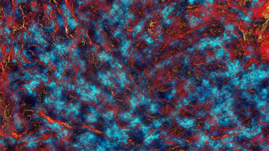 Serin mavi arkaplanda ateşli kırmızı lavlı bir resim