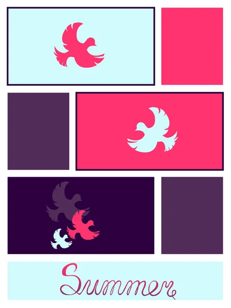 Una Copertina Colorata Con Logo Degli Uccelli Corallo Viola Azzurro — Vettoriale Stock