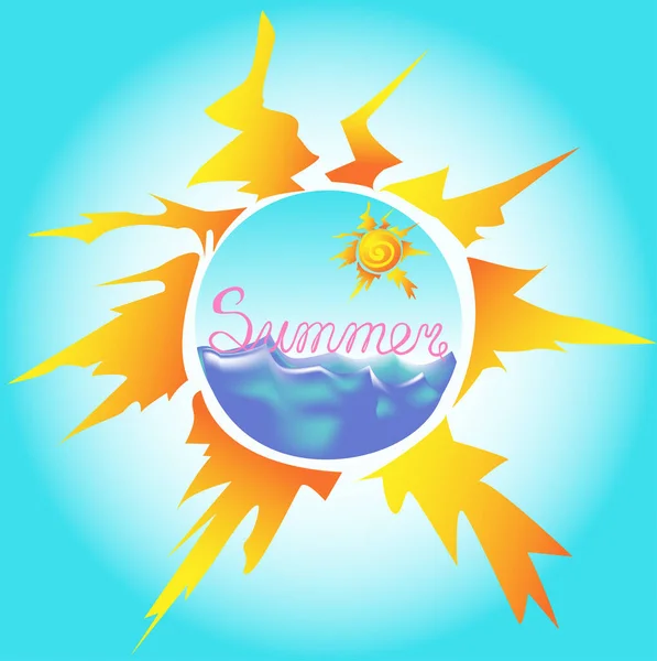 바다와 태양이 모양의 엽서가 Summer 서명되어 Vector Image — 스톡 벡터