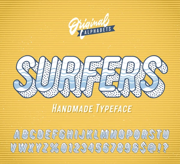 Surfer. Vintage 3d Sommer Alphabet. — Stockvektor