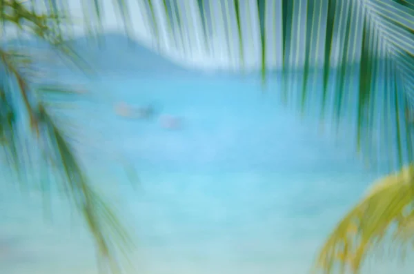 Hoja de palma desenfoque en la playa bokeh tropical fondo abstracto . —  Fotos de Stock