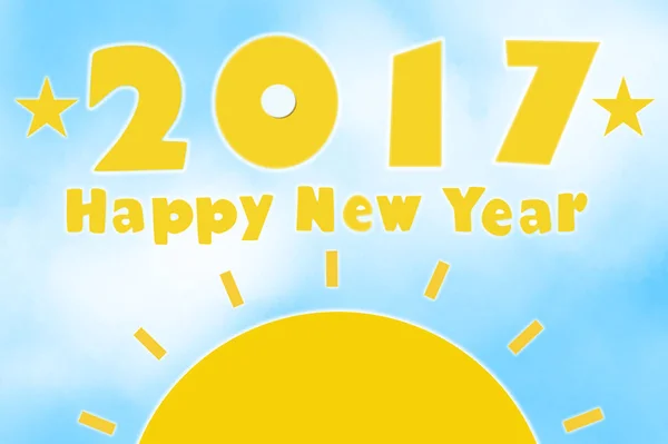 Mutlu yeni yıl 2017 ve güneş mavi gökyüzü ve bulut beyaz arka plan üzerinde artış. — Stok fotoğraf