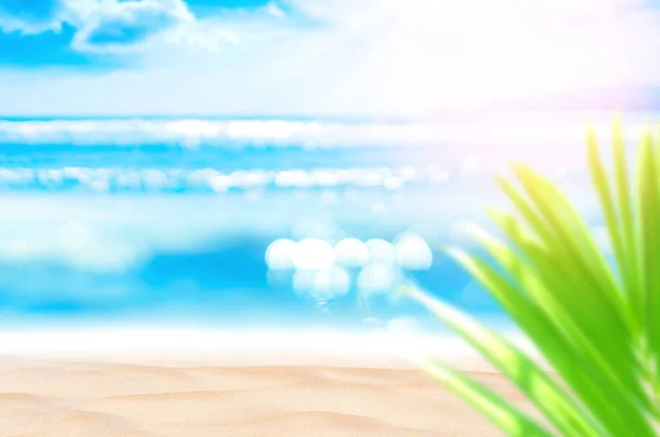 Waas Prachtige Natuur Groene Palmblad Tropisch Strand Met Bokeh Zon — Stockfoto