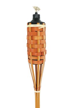 Traditional bamboo torch oil lamp on white background clipart