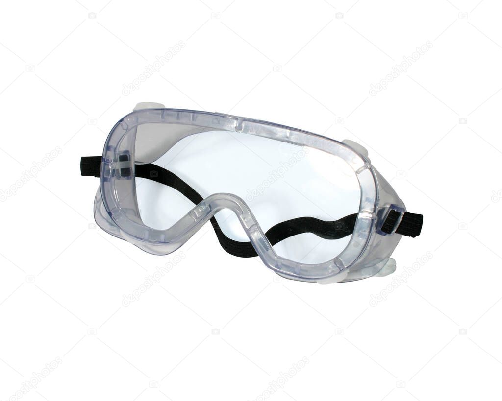 Protective goggles on white background
