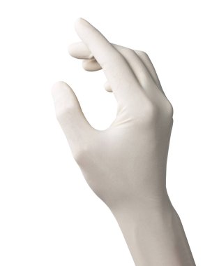 Beyaz arkaplanda izole edilmiş beyaz lateks eldiven