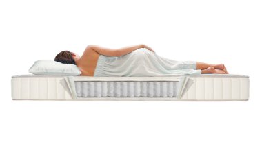 Woman sleeping on pocket spring mattress clipart