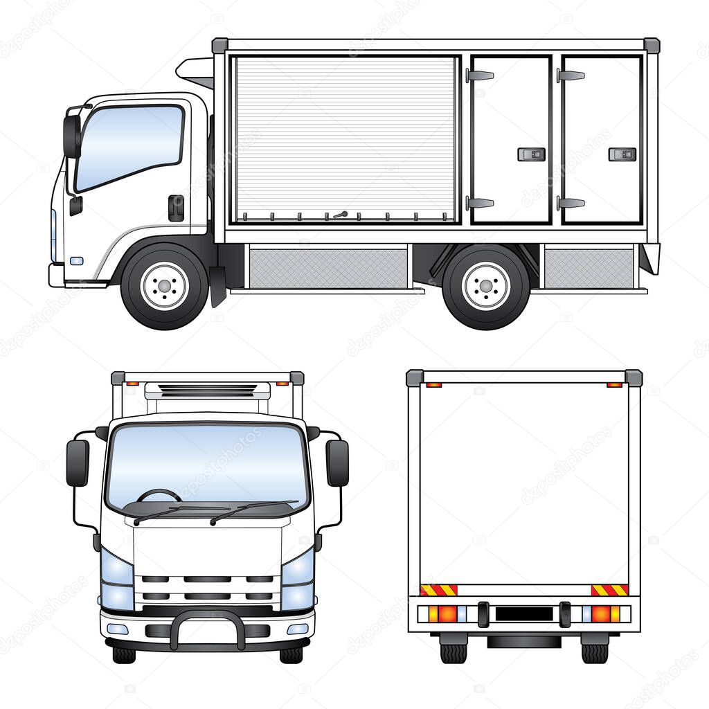 White truck illustration on white background