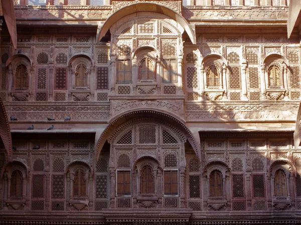 Фортеця Мехрангарх Над Містом Джодхпур Нарізані Кам Яні Вікна Колони — стокове фото