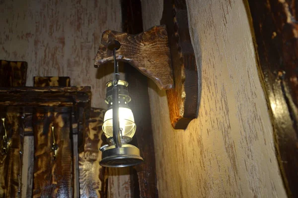 Unusual Lamp Wooden Interior — Stock Photo, Image