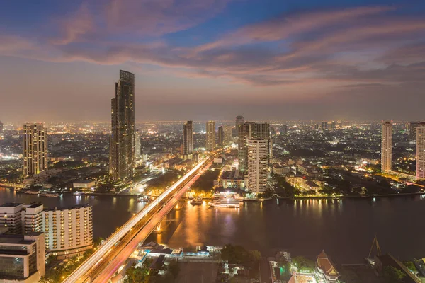 Aerial view over Bangkok city with bridge — Stock Photo, Image