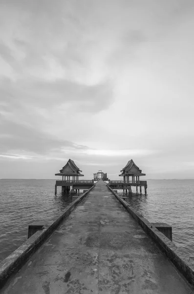 Zwart-wit, wandelen manier leidt tot de Oceaan — Stockfoto