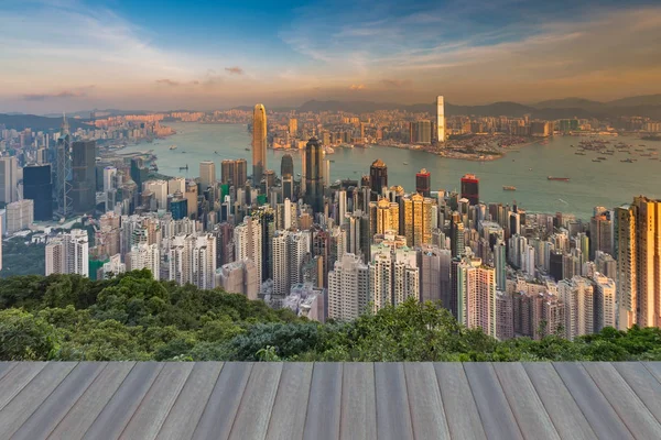 Відкриття дерев'яні підлоги, Гонконг міський пейзаж пташиного польоту — стокове фото