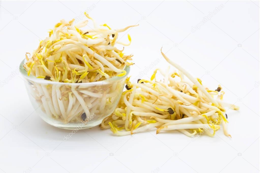 Bean sprouts on glass bowl