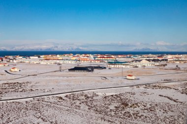 İzlanda küçük nautal kış manzara üzerinde villaged