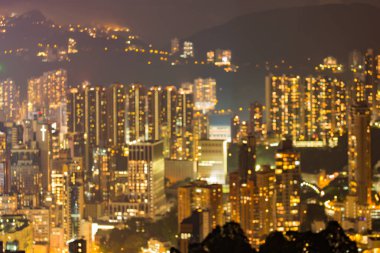 Gece ışıkları, Hong Kong şehir residence alan bulanık