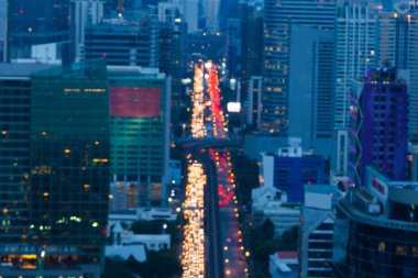 Havadan görünümü, bulanık ışıklar şehir road Bangkok şehir şehir 