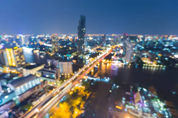 Havadan görünümü, bulanık ışıklar Bangkok şehir şehir gece görünümü 