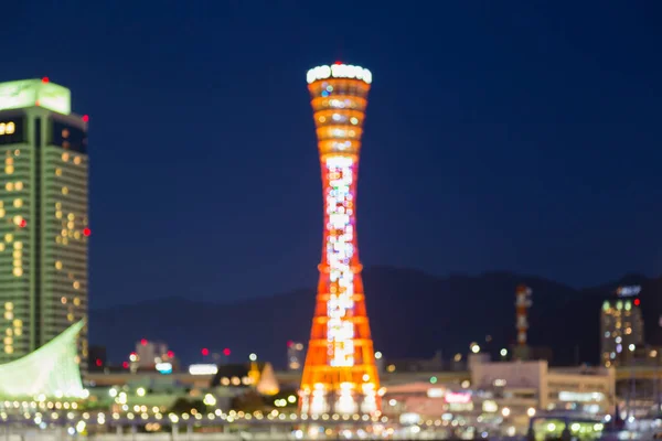 Niewyraźne noc światła Kobe port wieża — Zdjęcie stockowe