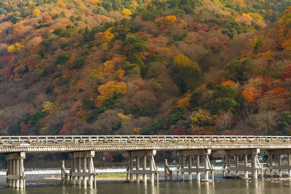 A ponte de Togetsukyo passa pela floresta de Arashiyama — Fotografia de Stock