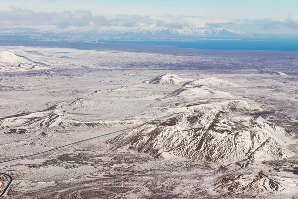 Top view, Iceland land snow covered during winter season