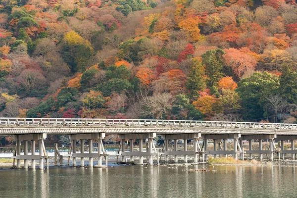 Ponte Togetsukyo com árvore de cores múltiplas — Fotografia de Stock