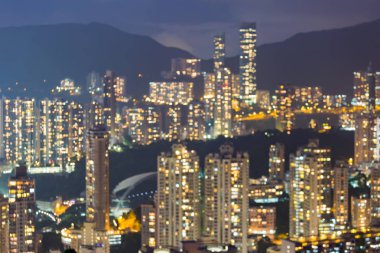 Gece ışıkları Hong Kong ikamet alan bulanık