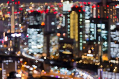 Gece Kyoto iş şehir havadan görünümü bulanık