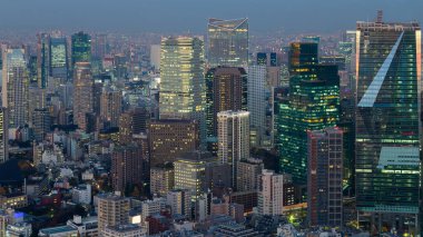 Gece Tokyo şehir iş alan havadan görünümü