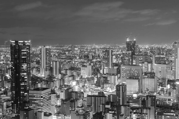 Black and White, Osaka city central business downtown aerial view