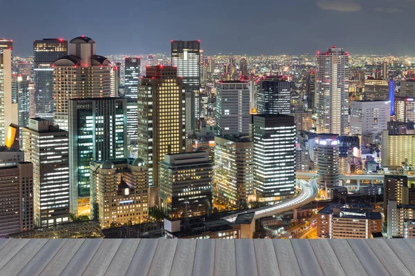 Osaka city central business downtown night view, Japón — Foto de Stock