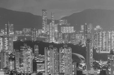 Hong Kong şehir yüksek tepe gece görünümü