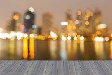 Bulanık bokeh şehir ofis ışıkları gece görünümü, arka plan