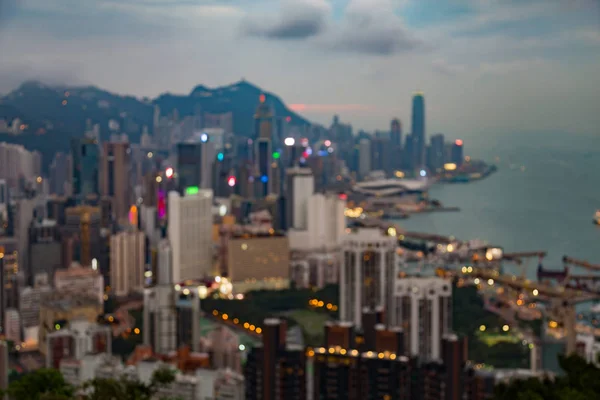 ピンぼけ光香港市内空撮をぼやけ — ストック写真