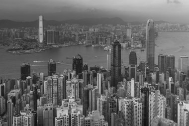 Hong Kong şehir merkezi iş şehir havadan görünümü