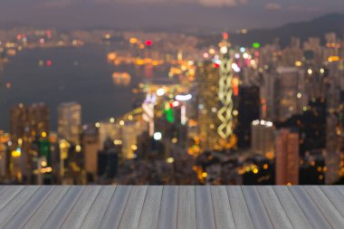 Soyut bulanık ışık Hong Kong şehir gece görünümü 