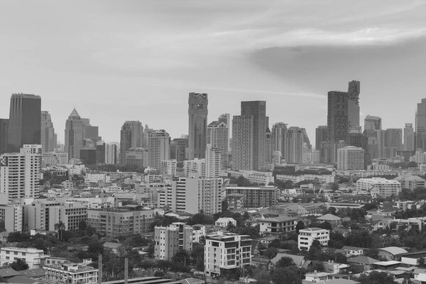 Black and White, Office building central business downtown skyline, Bangkok Thailand