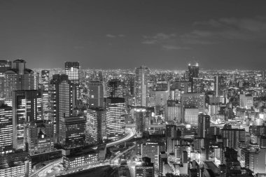 Ofis iş şehir gece görünümü, Osaka Japonya