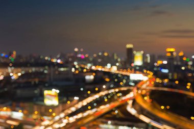 Havadan görünümü, bulanıklık bokeh ışık otoyol kavşağı 