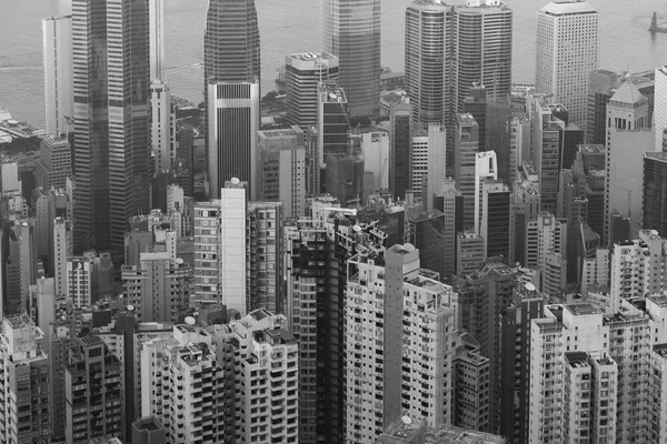 Aerial view Office building close up, Hong Kong city central business downtown