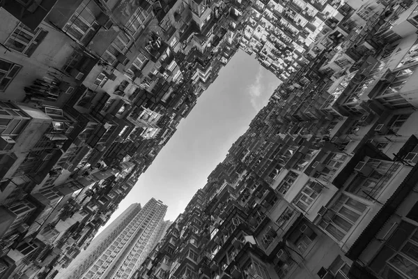 Black and White, Bottom view Hong Kong city residence apartment — Stock Photo, Image