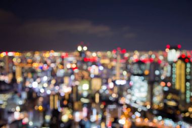 Bokeh ışık Osaka city şehir merkezinde alacakaranlık manzarası ile bulanık 