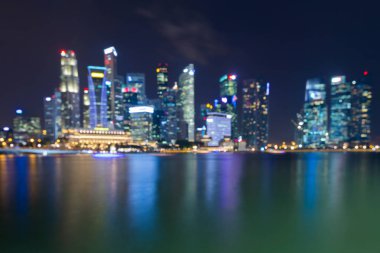 Gece bokeh ışık Singapur şehir şehir merkezinde bulanık