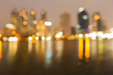 Gece görünümü oluşturma bokeh ışık şehir ofisi yansıması bulanık