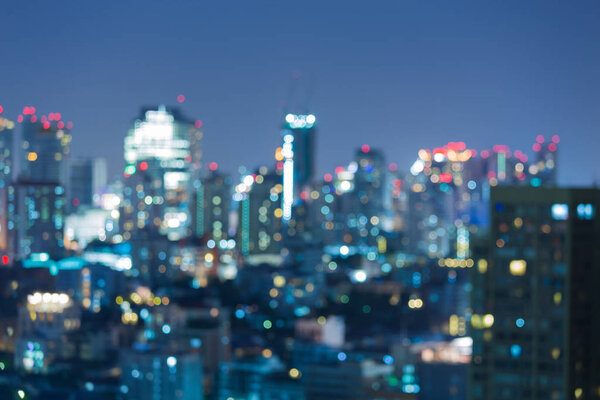 City blurred light night view cityscape downtown, abstract background