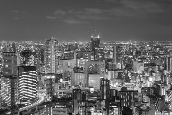 Black and White, City central business downtown night view, Osaka Japan