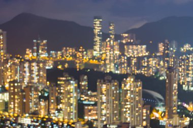 City daire bokeh ışık gece görünümü, Hong Kong şehir şehir merkezinde bulanık